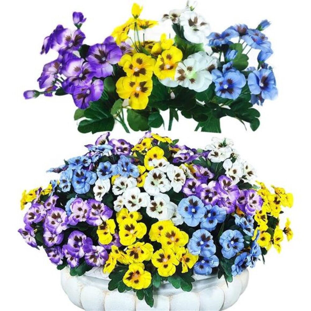 12 Bundles Artificial Flowers UV Resistant Artificial Pansies Faux Plastic